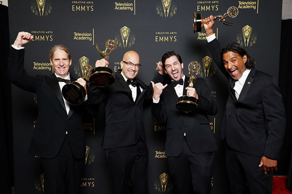 Dave Knox, Bill Winters, Joe Belack and Maceo Bishop pose for a portrait during the 2021 Creative Arts Emmy Awards